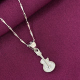 925 Sterling Silver Guitar Pendant Necklace with Chain for Women