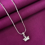 925 Sterling Silver Crown Pendant Necklace with Chain for Women