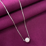 Zaviraa 925 Sterling Silver Single Pearl Pendant Necklace for Women | Minimal Design