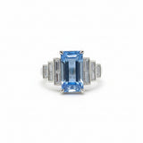 Zaviraa Emerald Cut Aquamarine Engagement Ring for Women β 925 Sterling Silver Art Deco 7 Stone Ring with Baguette Moissanite Accents | March Birthstone Proposal Ring