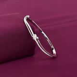 Sterling Silver Minimal Heart CZ Designer Bracelet Kada for Women