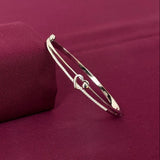 Sterling Silver Interlocking Heart CZ Designer Bracelet Kada for Women