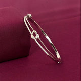 Sterling Silver Interlocking Heart CZ Designer Bracelet Kada for Women
