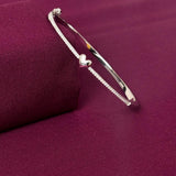 Sterling Silver Minimal Heart CZ Bracelet Kada for Women