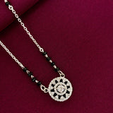 925 Sterling Silver Floral Round Diamond Mangalsutra with Black Bead Chain