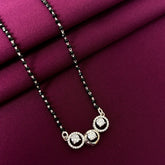 925 Sterling Silver Triple Halo Diamond Mangalsutra with Black Bead Chain