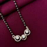 925 Sterling Silver Triple Halo Diamond Mangalsutra with Black Bead Chain