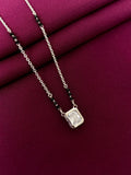 925 Sterling Silver Square Solitaire Mangalsutra with Black Bead Chain