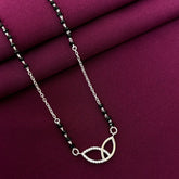 925 Sterling Silver Leaf Design Diamond Mangalsutra with Black Bead Chain