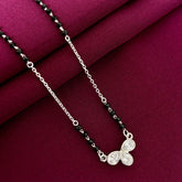 925 Sterling Silver Triple Teardrop Diamond Mangalsutra with Black Bead Chain