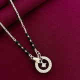 925 Sterling Silver Butterfly Circle Diamond Mangalsutra with Black Bead Chain