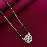 925 Sterling Silver Floral Round Diamond Mangalsutra with Black Bead Chain