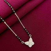 925 Sterling Silver Diamond Butterfly Mangalsutra with Black Bead Chain