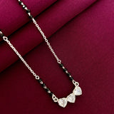 925 Sterling Silver Triple Heart Diamond Mangalsutra with Black Bead Chain