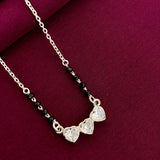 925 Sterling Silver Triple Heart Diamond Mangalsutra with Black Bead Chain