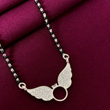 925 Sterling Silver Angel Wings Diamond Mangalsutra with Black Bead Chain