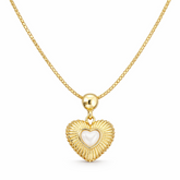 Gold heart-shaped pendant necklace on a white background