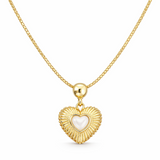 Gold heart-shaped pendant necklace on a white background