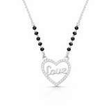 Necklace with a heart-shaped pendant displaying the word 'love', on a white background.