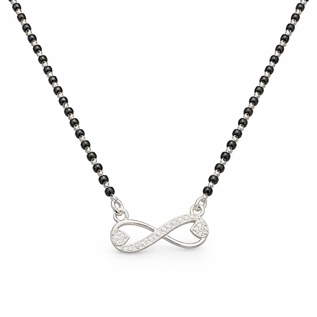 Necklace with an infinity symbol pendant on a white background
