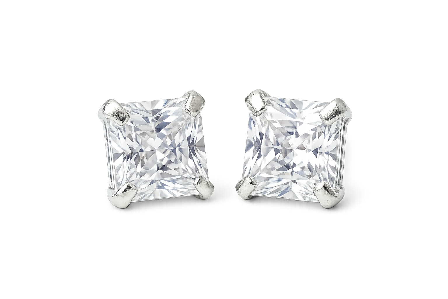 Pair of diamond stud earrings on a white background