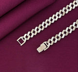 925 Sterling Silver CZ Studded Cuban Link Menβs Bracelet | Rhodium Plated Designer Silver Bracelet