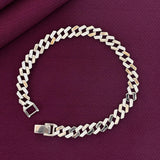 925 Sterling Silver CZ Studded Cuban Link Menβs Bracelet | Rhodium Plated Designer Silver Bracelet