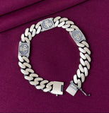 Men’s 925 Oxidized Sterling Silver Engraved Curb Chain Bracelet – Heavy Spiritual Statement Bracelet