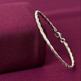 Minimal Twisted Rope Design Women Kada in 925 Silver | Elegant Daily Wear Silver Bracelet