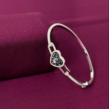 Luxury Heart Crystal American Diamond Women Kada in 925 Silver | Elegant Openable Bracelet