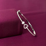 Heart Design American Diamond Women Kada in 925 Silver | Elegant Openable Bracelet