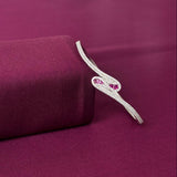 Pink Stone Crossover American Diamond Women Kada in 925 Silver | Designer Statement Bracelet