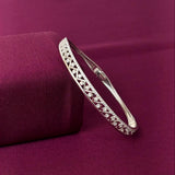 Geometric Lattice American Diamond Women Kada in 925 Silver | Elegant Openable Bracelet