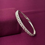 Geometric Lattice American Diamond Women Kada in 925 Silver | Elegant Openable Bracelet
