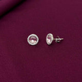 Blush Pink Round Halo Stud Earrings in 925 Sterling Silver