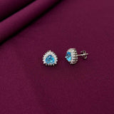 Triangle Blue Gemstone Halo Stud Earrings in 925 Sterling Silver