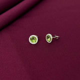 Green Gemstone Halo Stud Earrings in 925 Sterling Silver