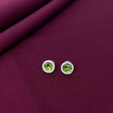Green Gemstone Halo Stud Earrings in 925 Sterling Silver