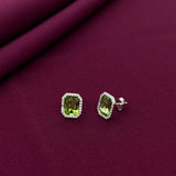 Emerald Green Octagon Halo Stud Earrings in 925 Sterling Silver