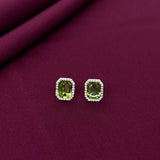 Emerald Green Octagon Halo Stud Earrings in 925 Sterling Silver