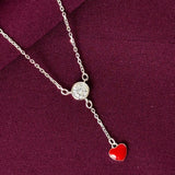 925 Silver Solitaire Heart Drop Necklace for Women | Minimal Red Heart Charm Pendant