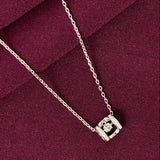 925 Silver Geometric Square Pendant Necklace for Women | Minimal Floating Stone Sterling Silver Jewellery