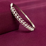 Sterling Silver Criss-Cross CZ Designer Kada Bracelet