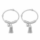 925 Sterling Silver Kids Bangles/Kada with Ghungroo & Chain Tassels – Pair