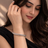 Geometric Lattice American Diamond Women Kada in 925 Silver | Elegant Openable Bracelet