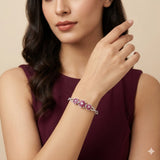 Pink Floral American Diamond Women Kada in 925 Silver | Elegant Designer Bracelet