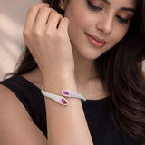 Pink Stone Crossover American Diamond Women Kada in 925 Silver | Designer Statement Bracelet