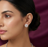 Snowflake Floral Cluster Stud Earrings in 925 Sterling Silver