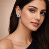 Triangle Blue Gemstone Halo Stud Earrings in 925 Sterling Silver