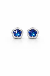 Blue Gemstone Halo Stud Earrings in 925 Sterling Silver